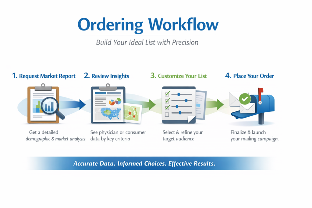 Mailing-List-Workflow Infographic showing the list ordering workflow.