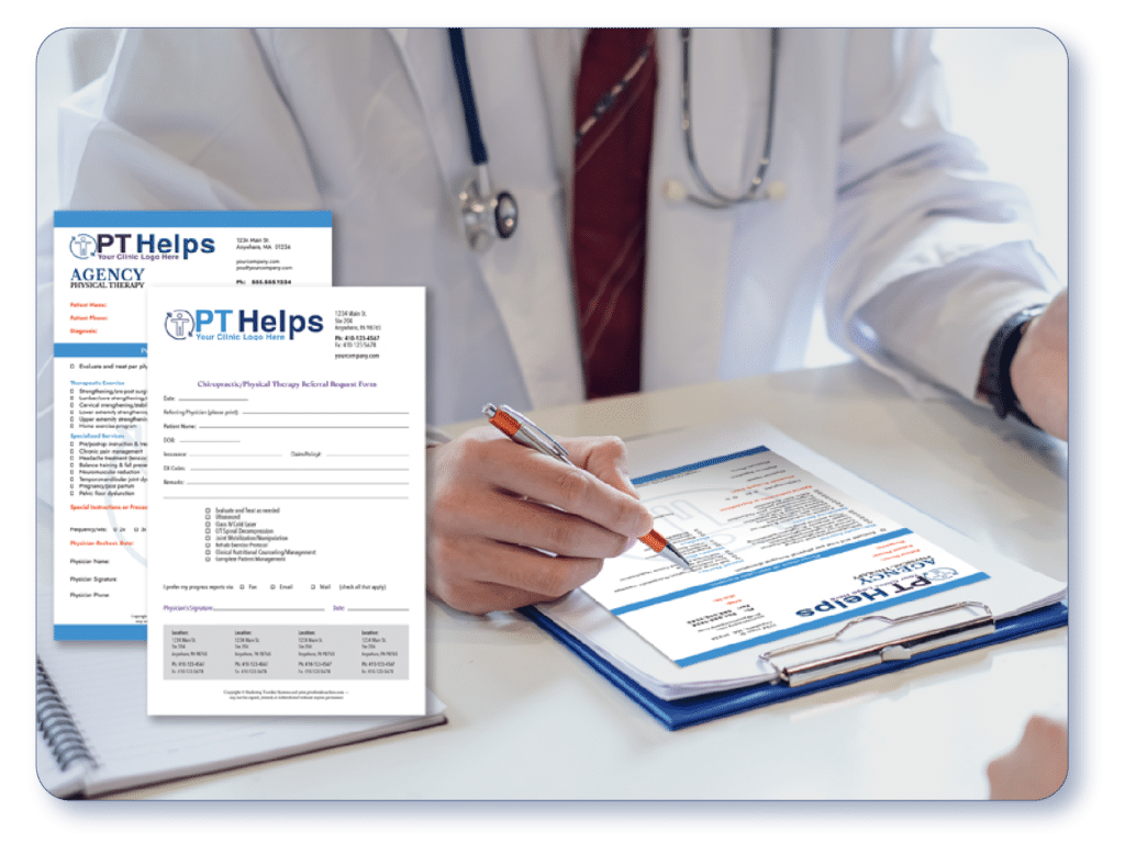category_physician-marketing image of physician completing a physical therapy referral pad