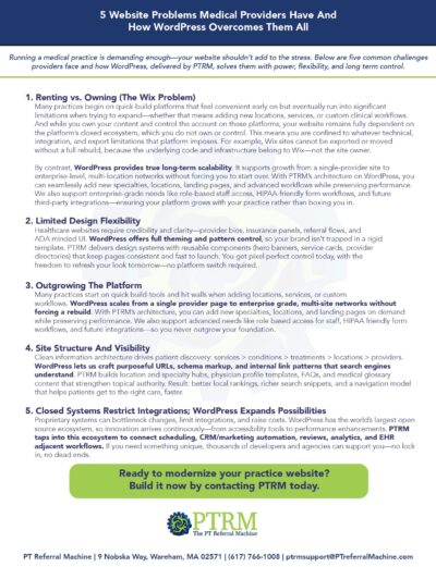 Image of PTRM flyer comparing website options.