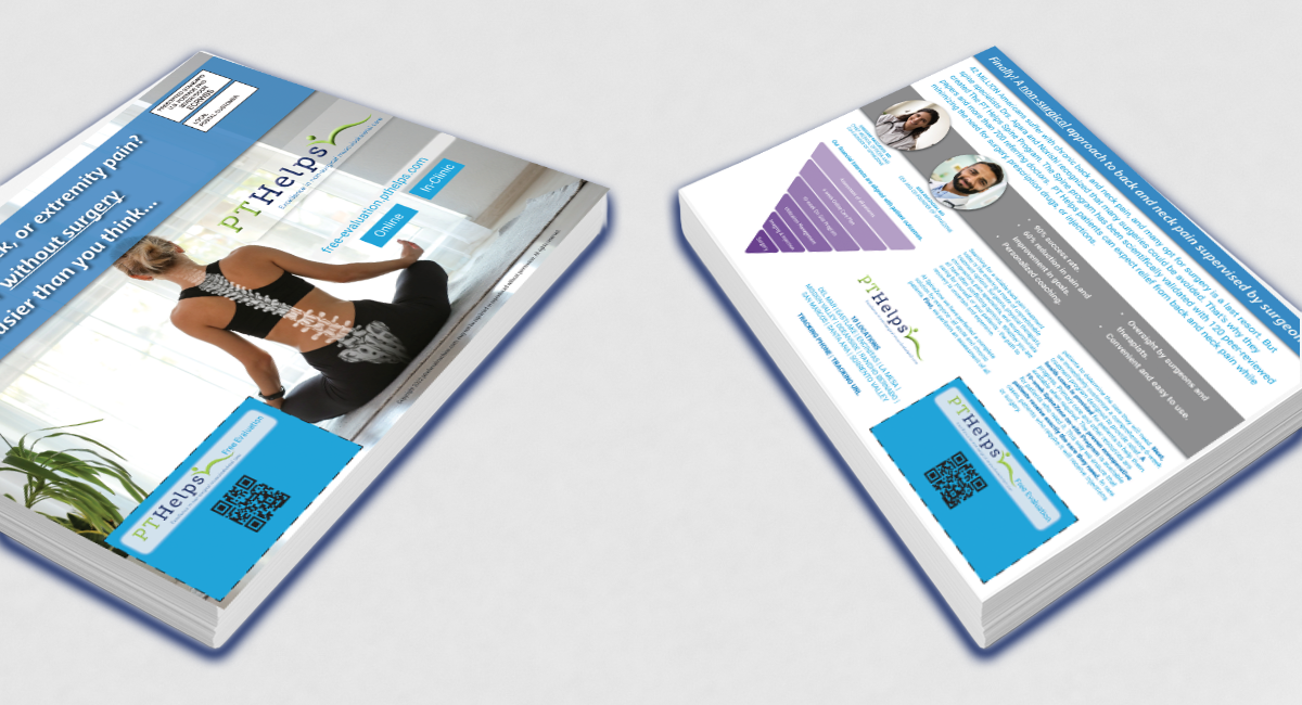 Picture of postcard cusotomized front and back for a specialized physical therapy spine health program.