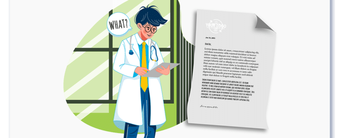 graphic of a doctor reading a poorly written letter