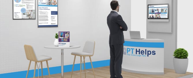 Branded display example of a physical therapy reception area