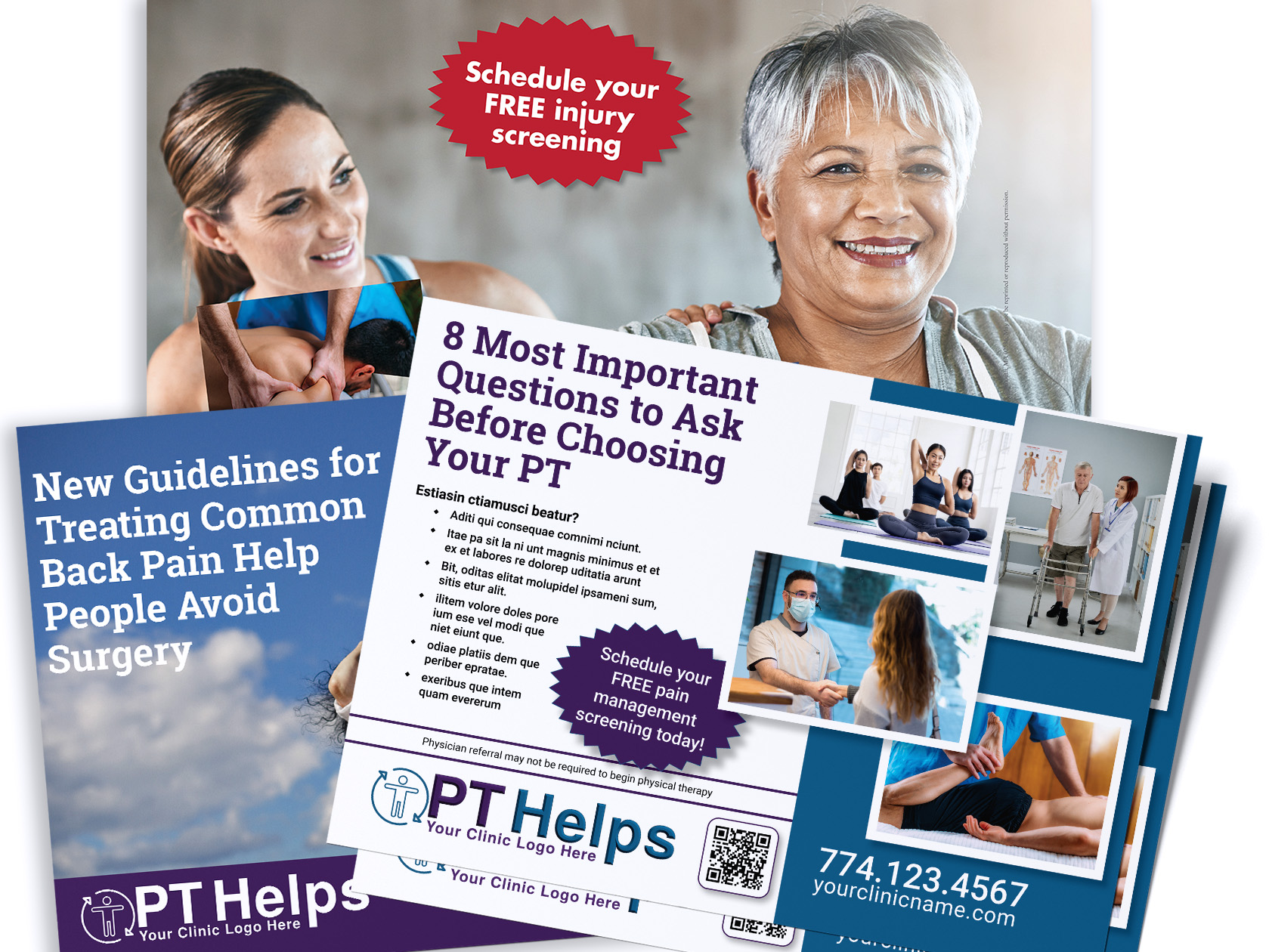 Image of a collection of physical therapy consumer marketing postcards