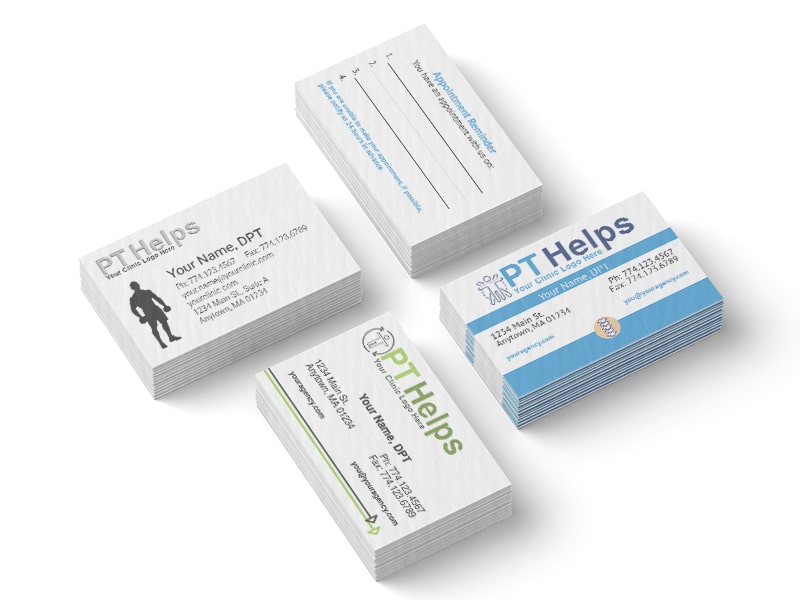 image of a variety of business cards designed for physical therapists