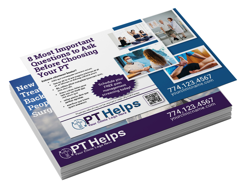 image of a stack of direct mail postcards for physical therapy practice marketing