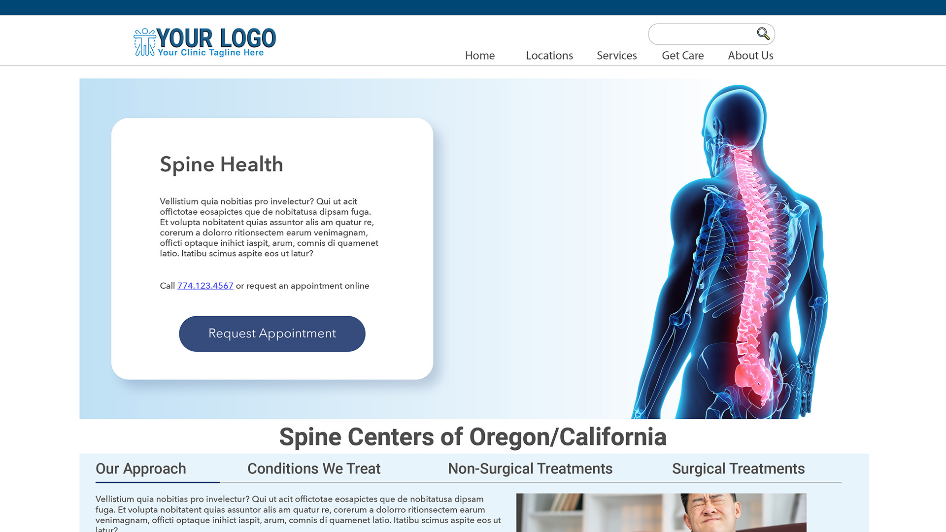 Custom Physical Therapy Website design sample for Spine Health | PT Referral Machine