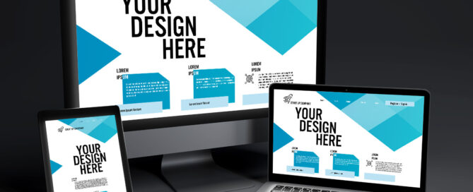 Feature image - sign-up fee: shows responsive design custom layout example - geometric shapes with light shades of green, and eye-appealing angles framing the content.