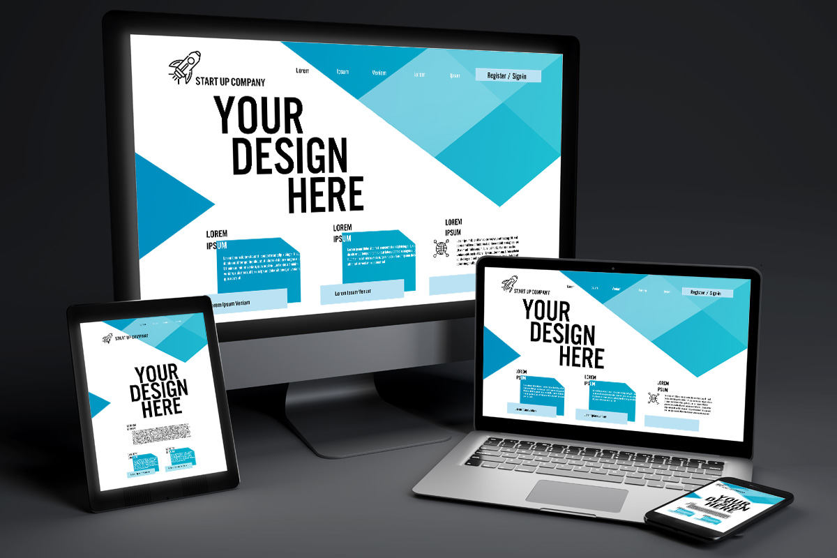 Feature image - sign-up fee: shows responsive design custom layout example - geometric shapes with light shades of green, and eye-appealing angles framing the content.