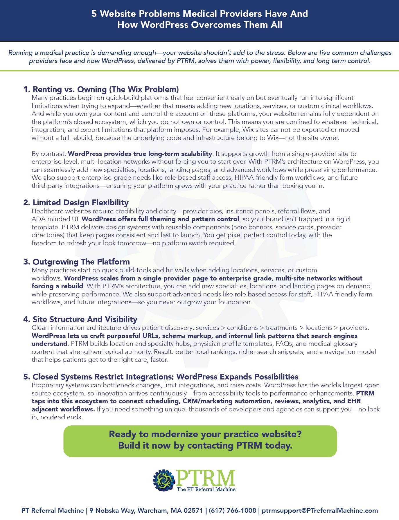 Image of PTRM flyer comparing website options.