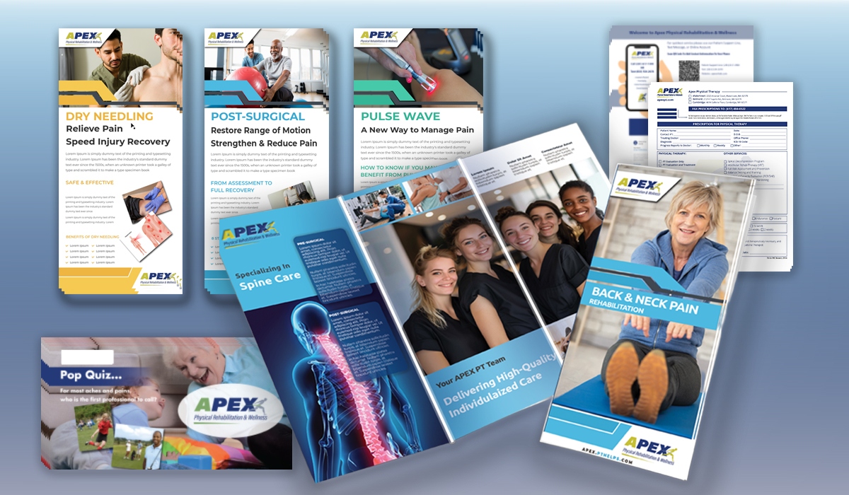 Hero-Image-Print-Products Image showing a collection of marketing materials in one cohesive PTRM branding project.