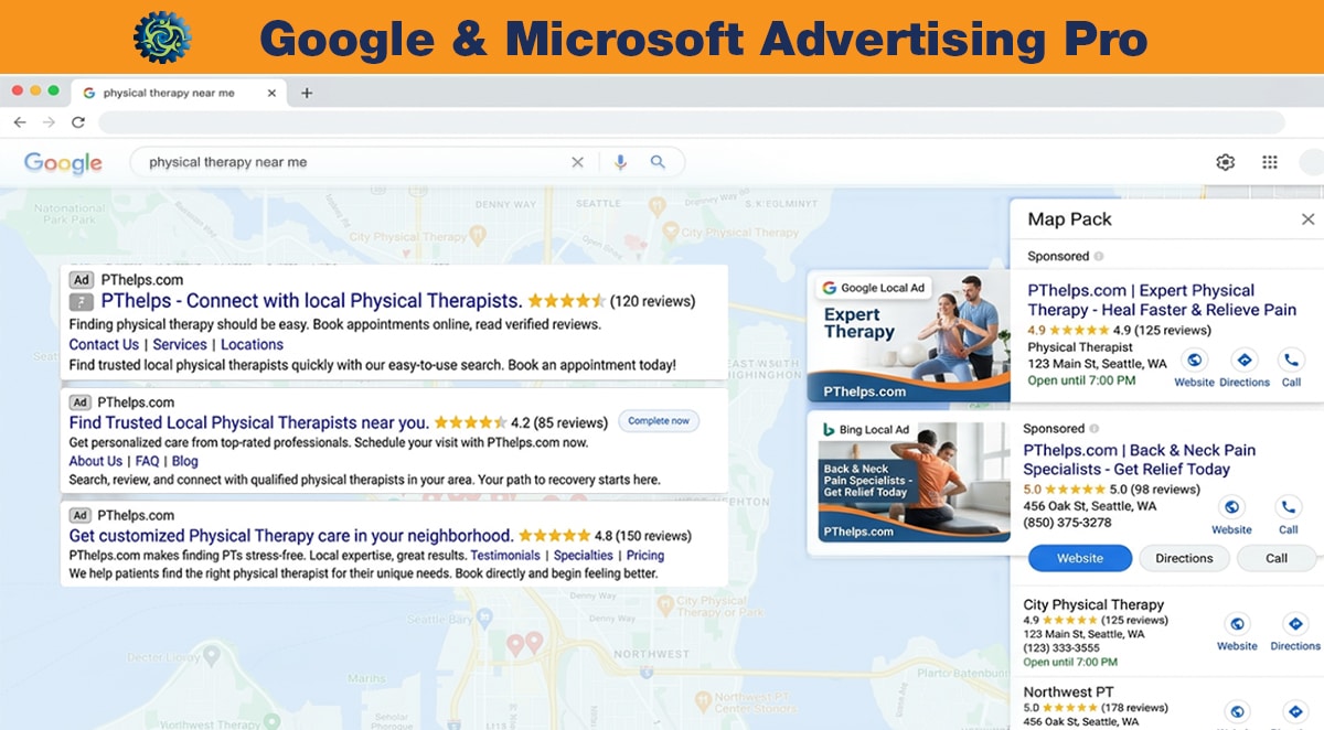 Google and Bing Ads management for physical therapy clinics and practices